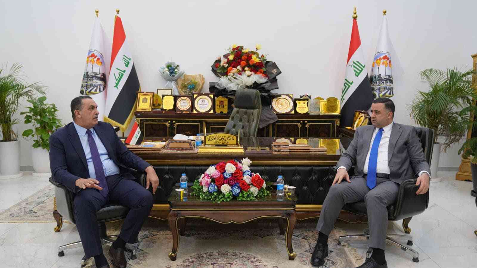 محافظ كركوك راكان سعيد الجبوري يلتقي عضو اللجنة المالية في مجلس النواب العراقي النائب عن محافظة صلاح الدين السيد هيثم الزهوان .